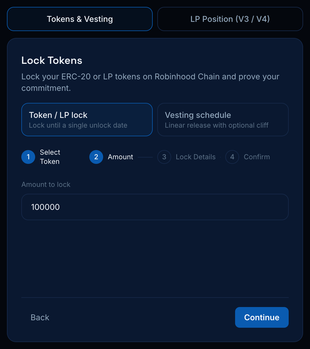 Step 2: enter the amount to lock